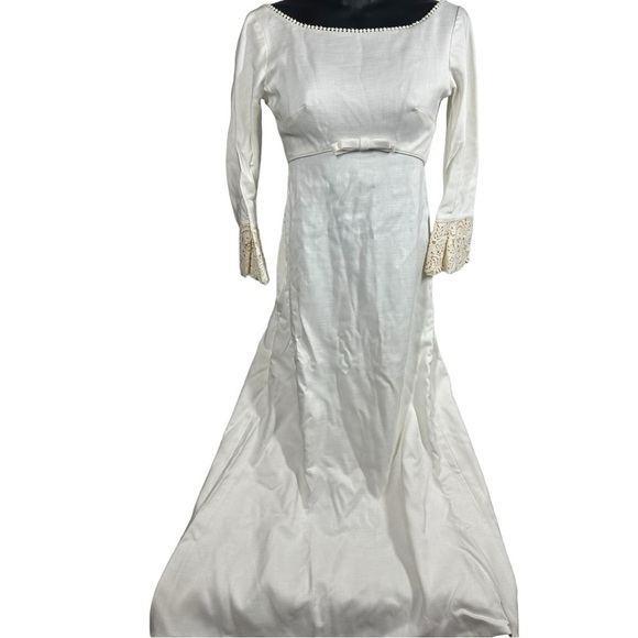 Alfred Angelo Vintage 60s? Wedding Dress Empire Waist Button-Up Union Tag XS - Picture 1 of 13